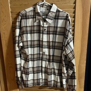 PacSun Brown and White Plaid Casual Button Down Shirt